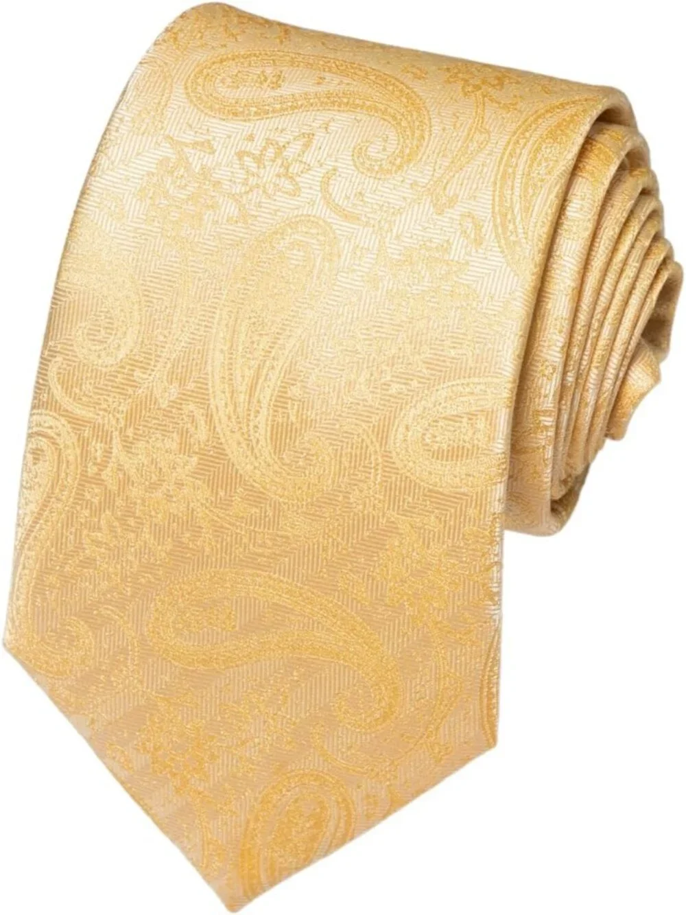 Mens Yellow 100% Microfiber Paisley Jacquard Formal Classic Necktie For Business